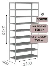 Стеллаж MS Strong 275х120х40, 9 полок